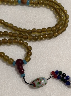 CS23宝琉阁手工原创黄绿老琉璃珠108子佛串项链毛衣链