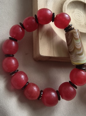 宝琉阁年份早包浆手工红色老琉璃珠手链项链情侣搭配凤尾本命年