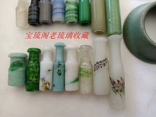 T97宝琉阁民清16个老琉璃烟嘴纯手工老工艺品相好3.4-8CM古玩收藏 - 图3