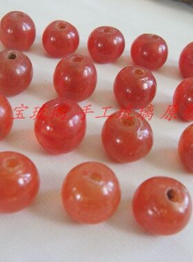 L23宝琉阁清朝包浆油润金红老琉璃珠子配珠佛珠1.5cm古玩收藏