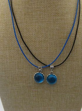 原创湖蓝色吊坠项链琉璃宝石