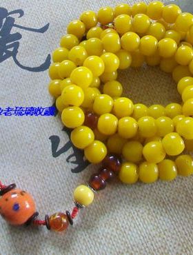 鸡油黄老琉璃菩提子凤眼项坠