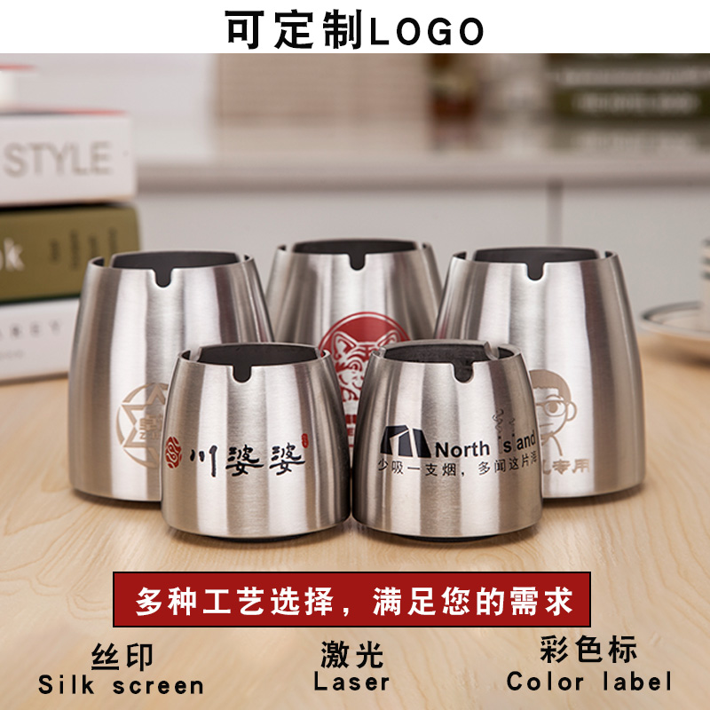 不锈钢带盖烟灰缸加厚创意烟盅网咖饭店防飞灰防摔个性定制大号 - 图3