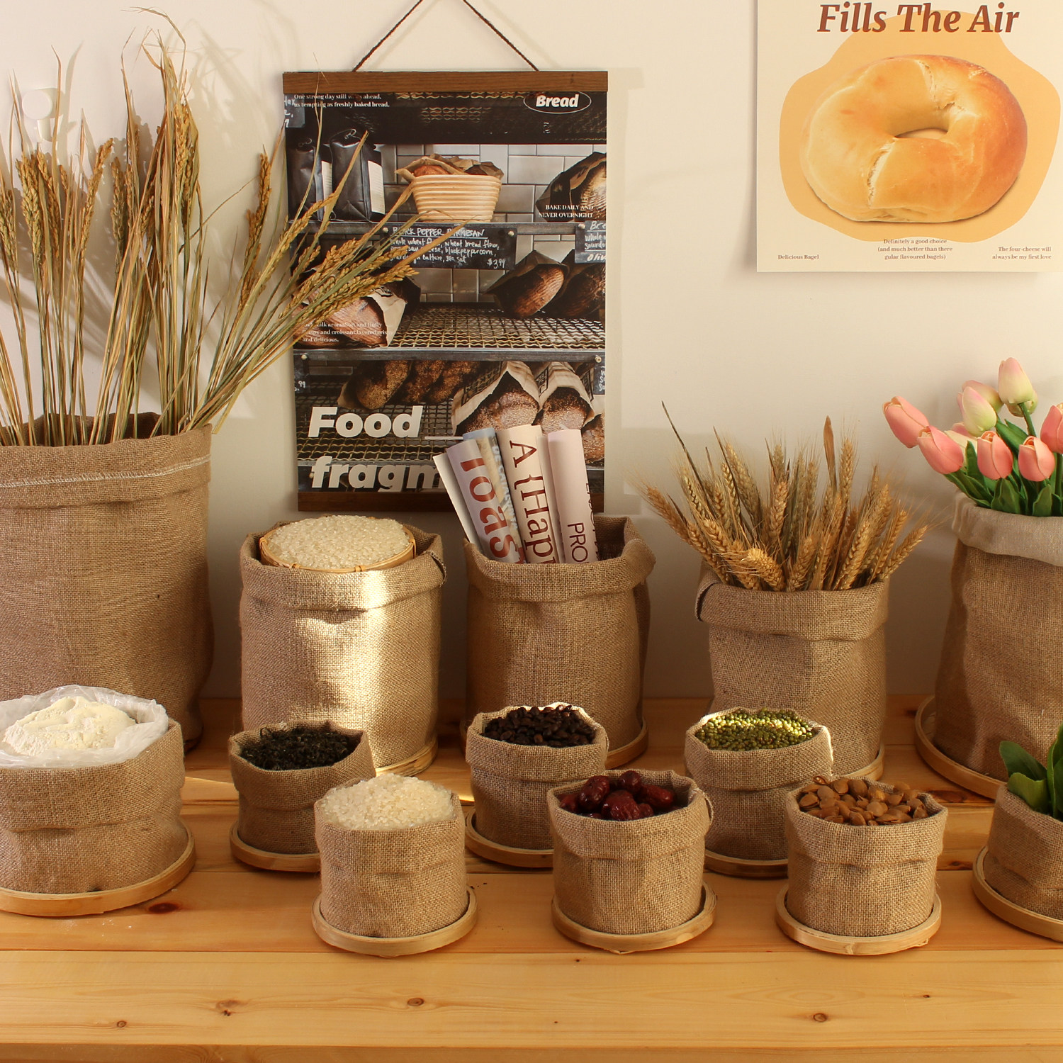 复古风麻布袋粗麻布干花大米干果店铺装饰圆底收纳袋水稻摄影道具,淘宝优惠券,粉丝福利购,淘宝优惠卷