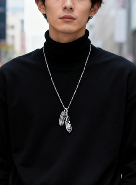 欧美个性潮牌鹰爪嘻哈钛钢男士项链项坠余文乐羽毛长款钛钢挂饰潮