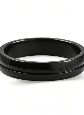 高质感欧美简约潮牌戒子女街头单身指环钛钢光面黑色男士戒指刻字