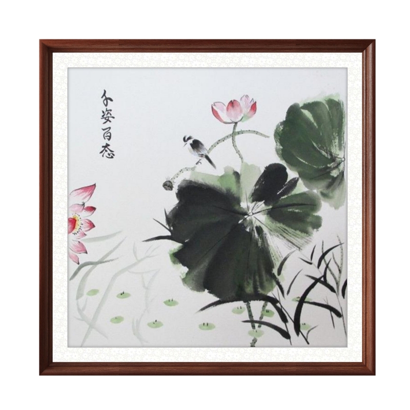 新中式花鸟画荷花国画手绘装饰画餐厅卧室宣纸画芯已装裱家居挂