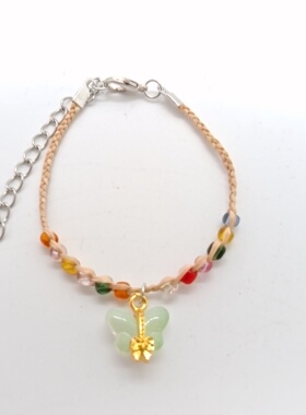 蝴蝶吊坠手链旅游景点景区饰品许愿草拉菲草手工编织