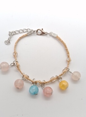 彩色珠手链多巴胺多元素拉菲草许愿手链景区旅游景点