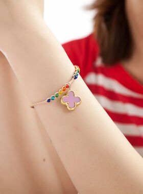 饰品批民族饰品许愿草 拉菲草 彩色 四叶草 手工 手链 多色