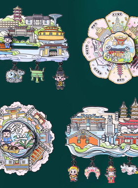 中国城市建筑风景金属卡通冰箱贴