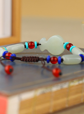 天然新疆和田玉白玉福袋手链编织随形男女款玉石手串生日礼物证书