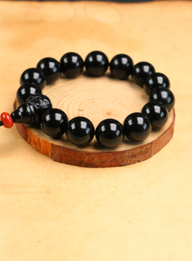 和田玉墨玉天然男女圆珠手串三通佛头和田玉男士玉石圆珠手链证书