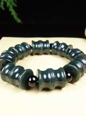 天然新疆和田玉青玉竹节手串男女款玉石手链手串玉佩证书