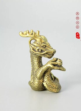 复古黄铜龙香插小摆件办公室桌面装饰金属龙纯铜龙办公室装饰品