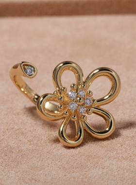 2025新款flowerlace大花项链女格桑花朵戒指耳环v金材质镀18K黄金