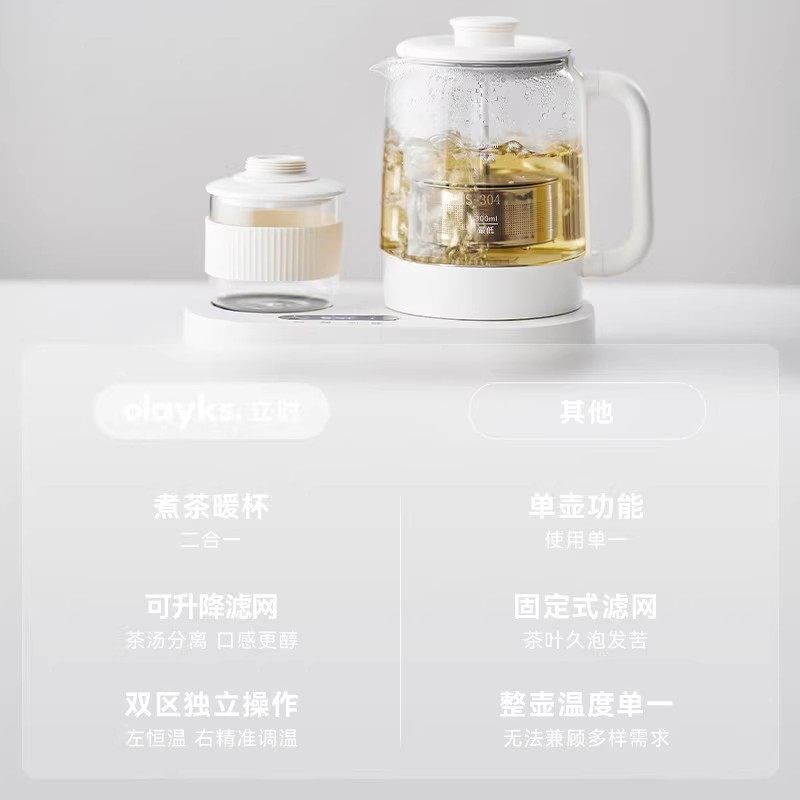 olayks立时养生壶小型办公室恒温多功能家用玻璃烧水壶花茶壶,淘宝优惠券,粉丝福利购,淘宝优惠卷