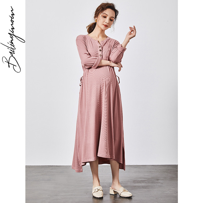 孕妇秋冬不显怀孕妇装外出连衣裙 百伶妈妈连衣裙