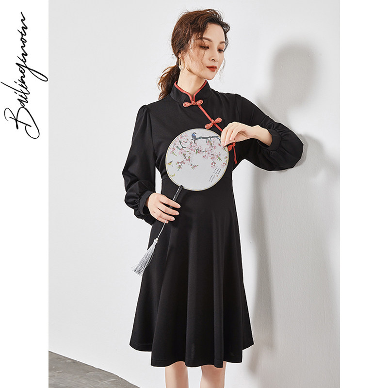 孕妇装秋装中国风改良孕妇连衣裙 百伶妈妈连衣裙