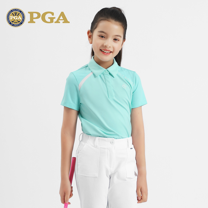 美国PGA 儿童高尔夫服装新款女童短袖T恤青少年上衣夏秋童装 - 图1