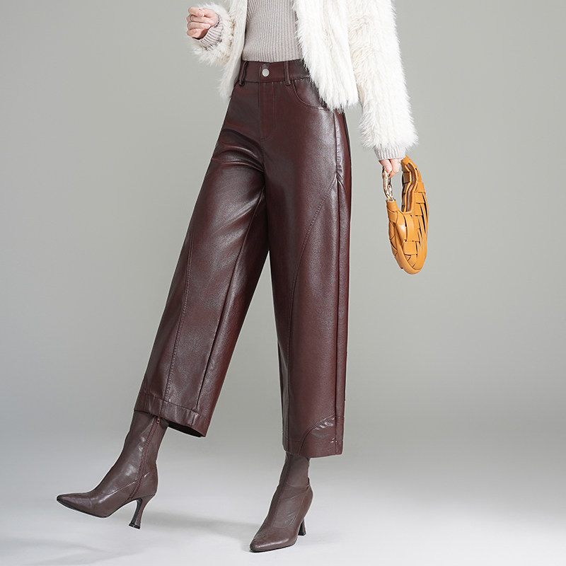 时尚弯刀裤女皮裤秋冬2025新款高腰洋气香蕉裤宽松显瘦九分休闲裤,淘宝优惠券,粉丝福利购,淘宝优惠卷