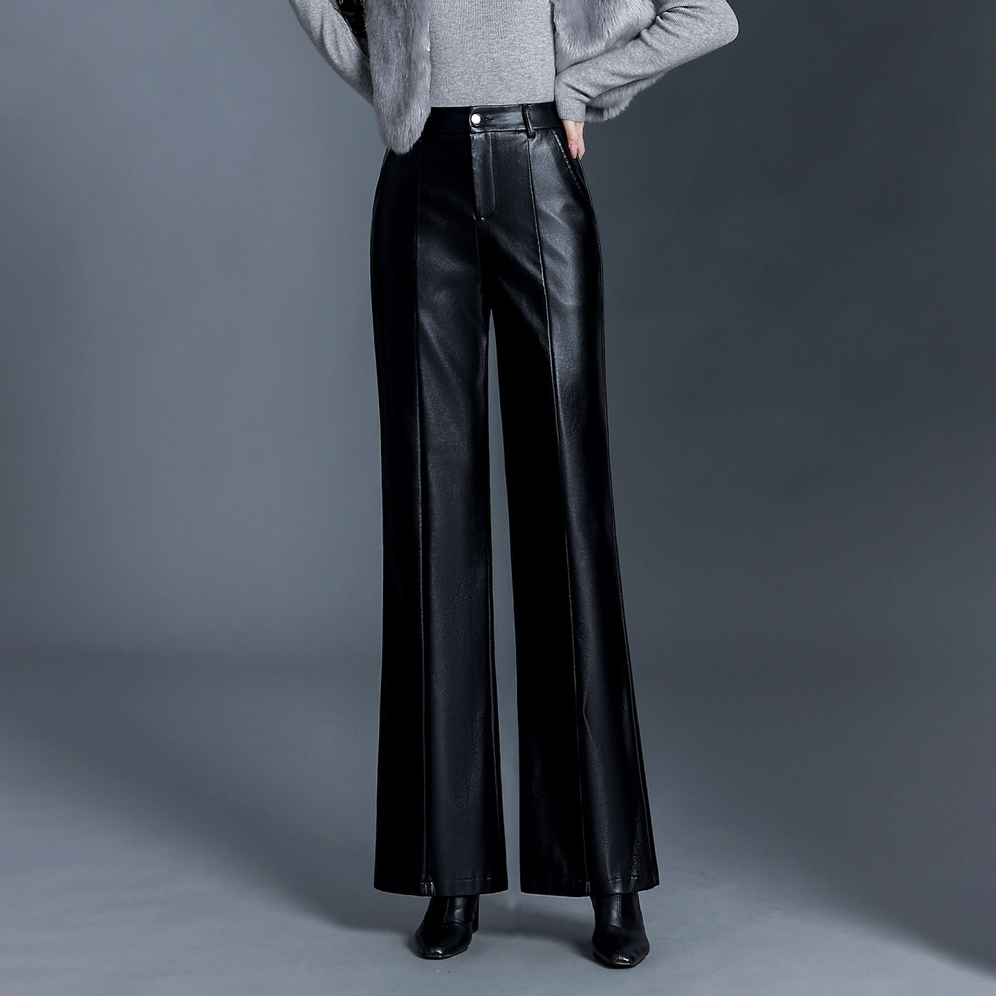 休闲裤女皮裤秋冬季新款小微喇裤百搭宽松休闲阔腿裤高腰显瘦长裤,淘宝优惠券,粉丝福利购,淘宝优惠卷