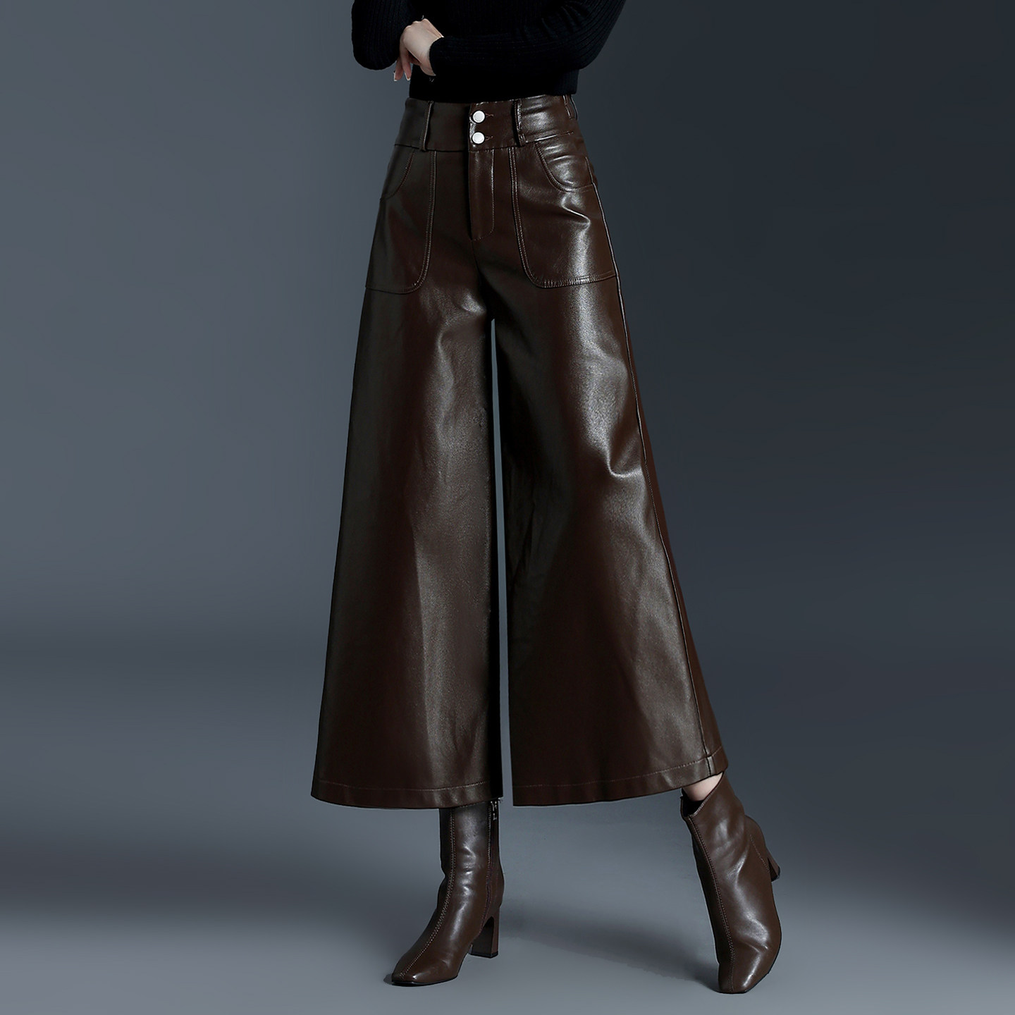 加绒加厚九分A字阔腿裤女皮裤秋冬新款高腰显瘦宽松小个子休闲裤,淘宝优惠券,粉丝福利购,淘宝优惠卷