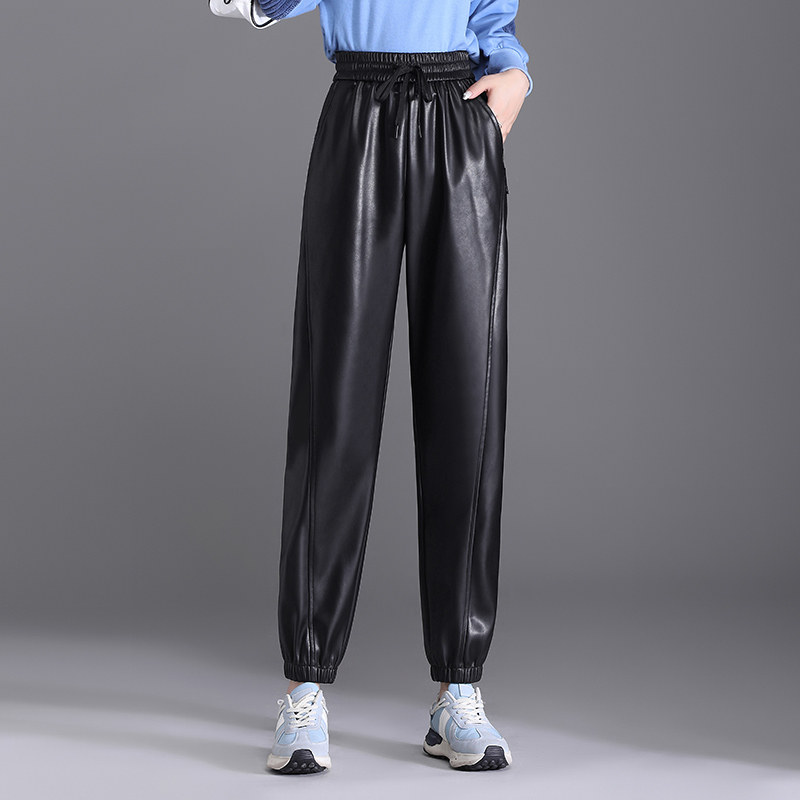 蛋白皮裤女哈伦裤秋冬新款高腰外穿宽松小脚裤显瘦萝卜裤休闲长裤,淘宝优惠券,粉丝福利购,淘宝优惠卷