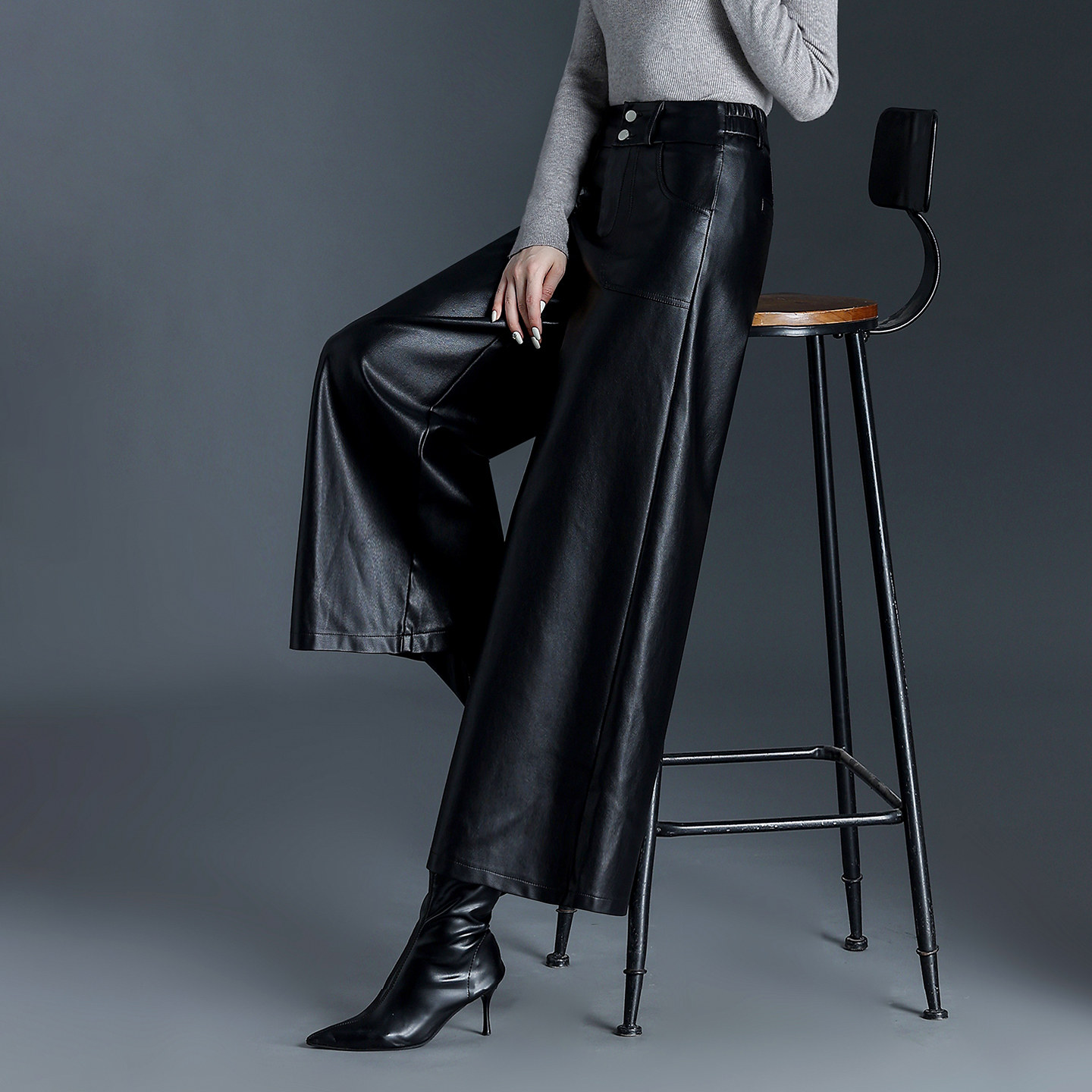 加绒加厚九分A字阔腿裤女皮裤秋冬新款高腰显瘦宽松小个子休闲裤,淘宝优惠券,粉丝福利购,淘宝优惠卷