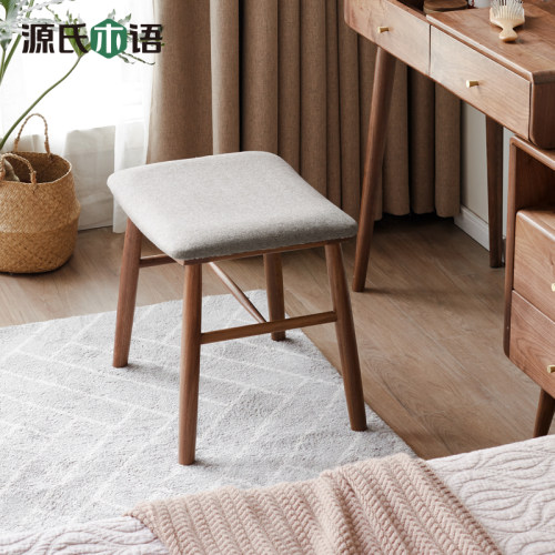 百伦沙实木化妆凳梳妆凳软包凳子黑胡桃木板凳方凳换鞋凳舒适久坐 - 图0