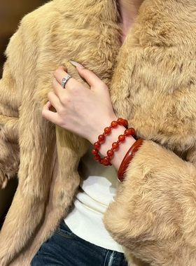 露思同款！天然玛瑙手镯高品质红玉髓手链圆珠送女友礼物转运包邮