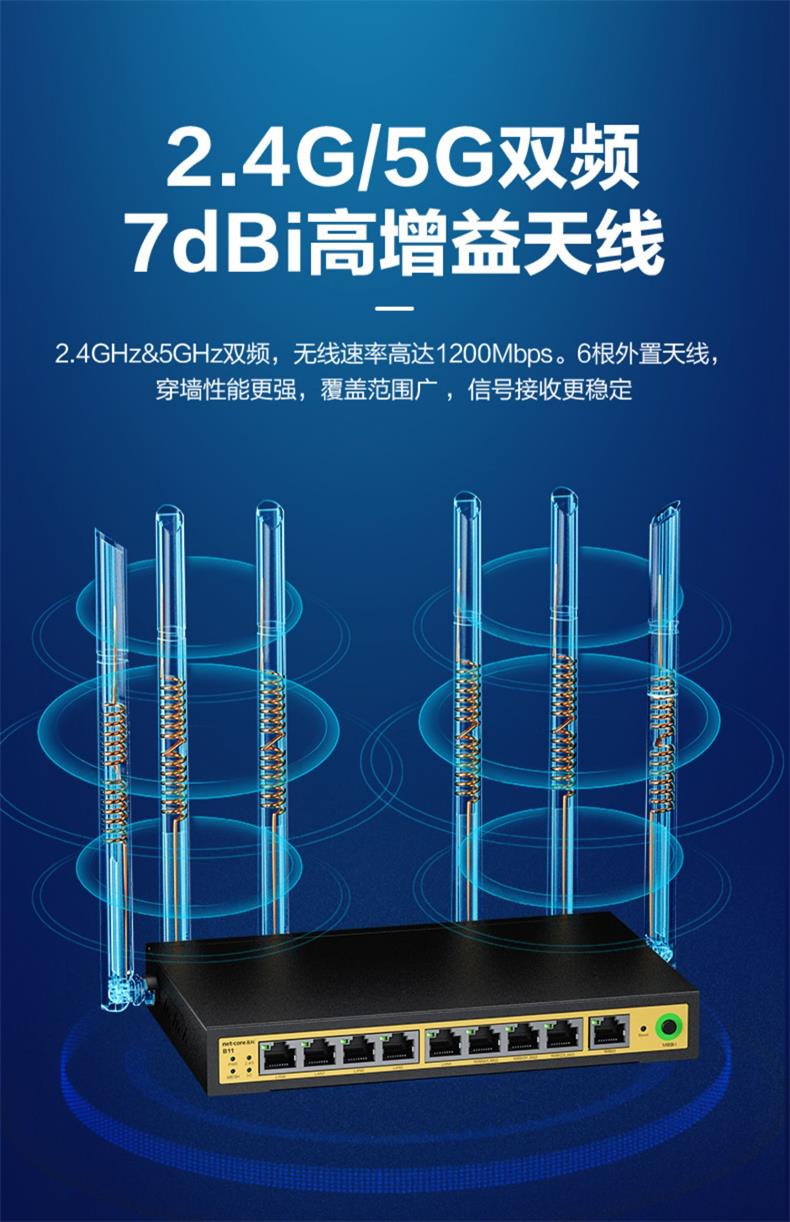 磊科9口全千兆B11无线路由器5G双频大功率企业级公司八口商用版办公室8孔多双WAN端口多个接口监控专用穿墙王 - 图1