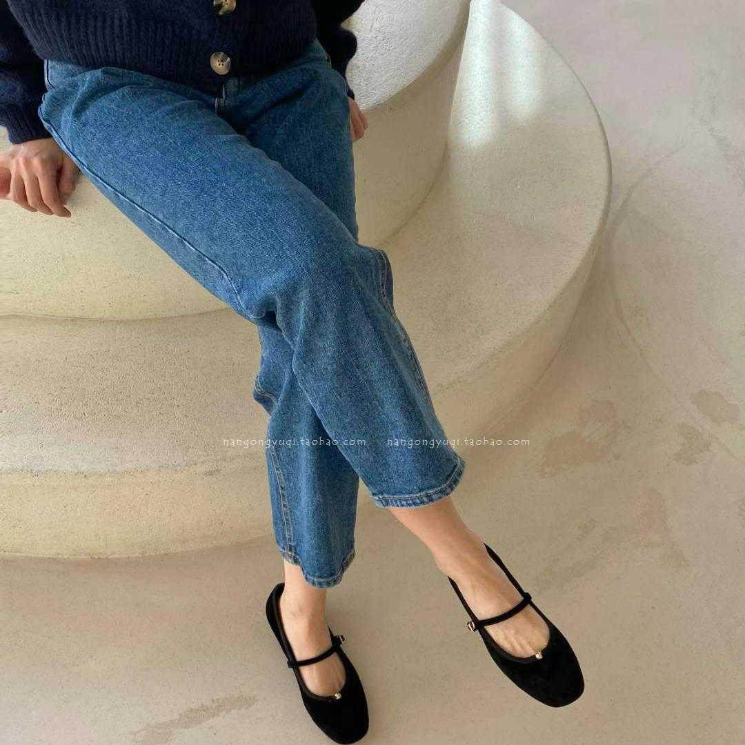 韩国东大门女鞋25春新款ins复古减龄绒面圆头一字带平底玛丽珍单,淘宝优惠券,粉丝福利购,淘宝优惠卷