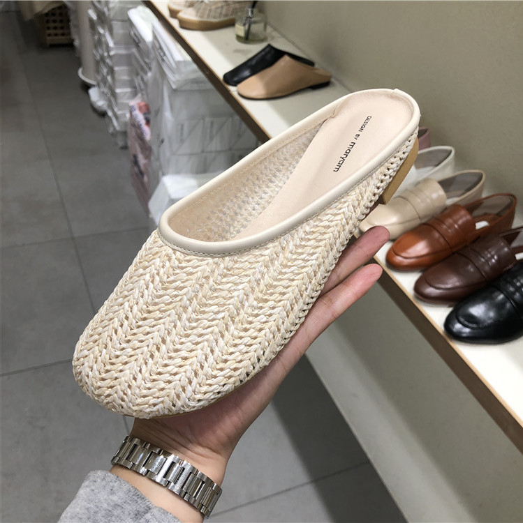 现韩国东大门女鞋2024春夏新韩版简约藤草编织圆头中口平底半拖鞋,淘宝优惠券,粉丝福利购,淘宝优惠卷