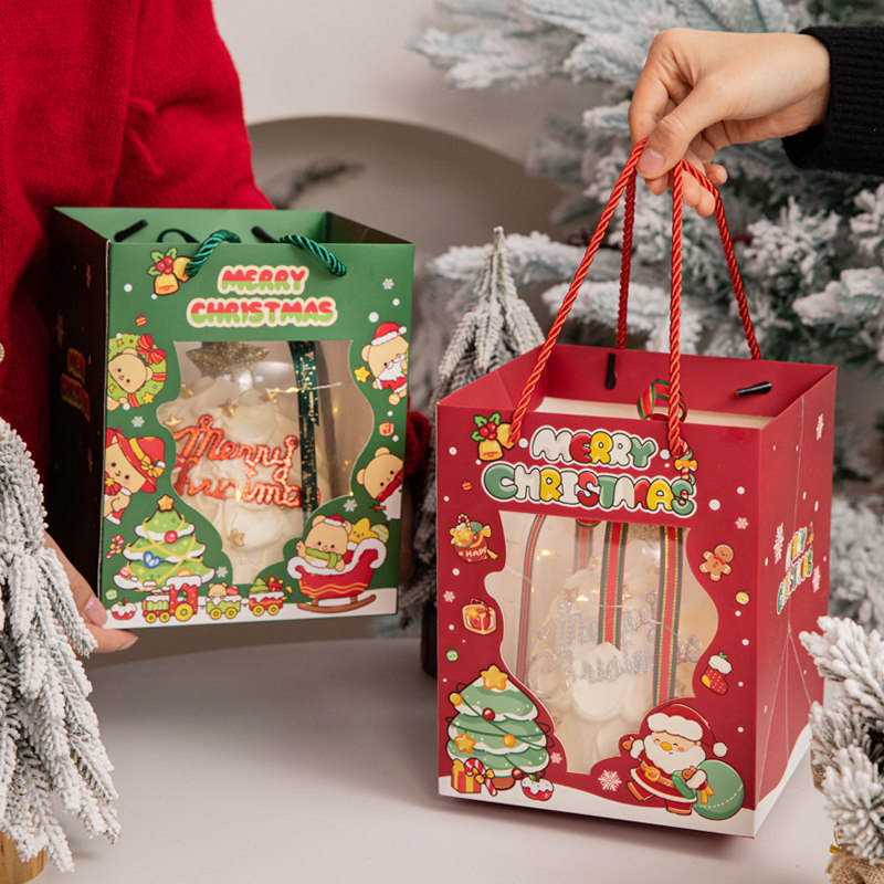 网红圣诞节4寸蛋糕盒透明半圆包装盒手提袋圣诞甜品装饰打包盒子,淘宝优惠券,粉丝福利购,淘宝优惠卷