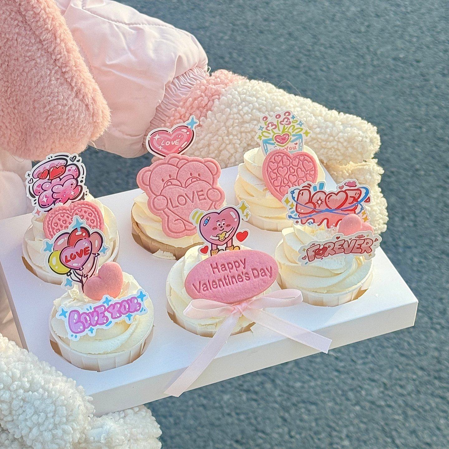 2.14情人节涂鸦卡片纸杯蛋糕装饰插牌小熊饼干情侣表白烘焙装扮,淘宝优惠券,粉丝福利购,淘宝优惠卷