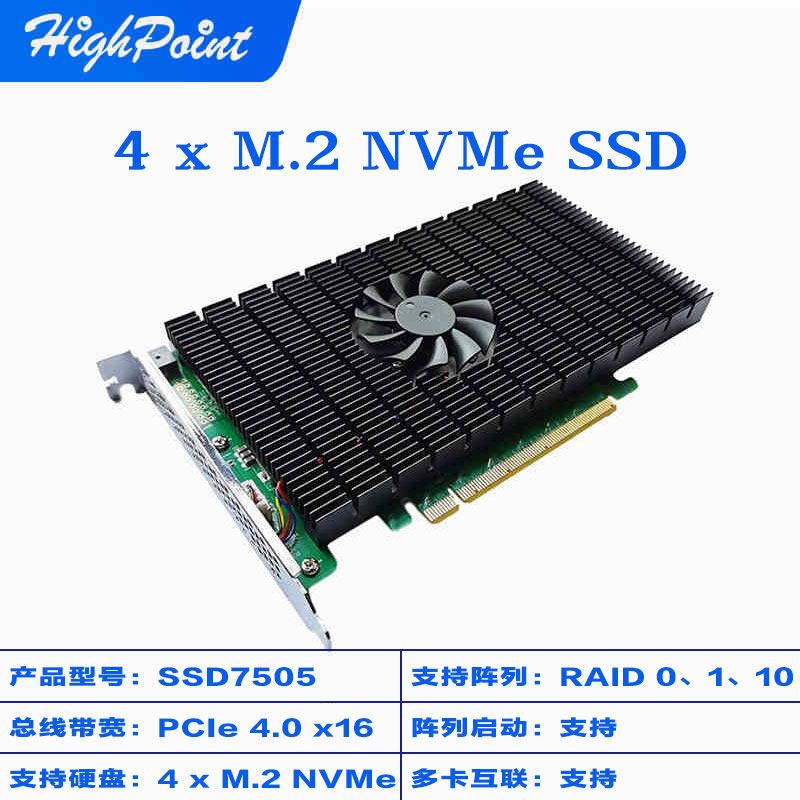 微辰 火箭HighPoint SSD7505 RAID阵列卡PCIe 4.0阵列卡4xM.2 NVMe SSD - 图2