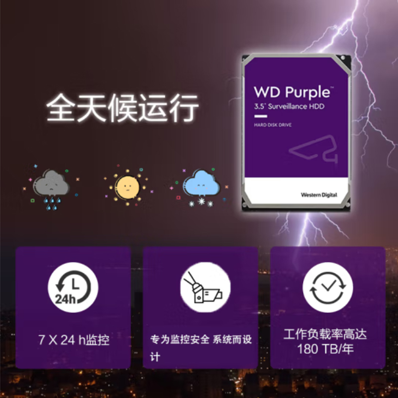 西部数据 监控级硬盘 WD 西数紫盘 6TB 256MB SATA CMR WD64PURZ - 图1