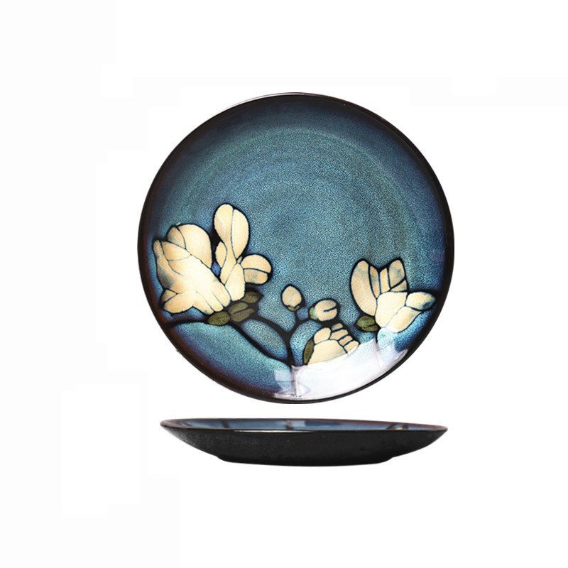 玉兰花陶瓷餐具釉下手绘饭碗汤碗套装家用盘子深盘汤盘方形盘鱼盘,淘宝优惠券,粉丝福利购,淘宝优惠卷