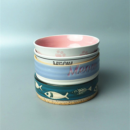 好看的~猫咪手绘碗陶瓷狗碗仓鼠食盆狗盆喝水猫粮碗宠物水碗食碗 - 图2