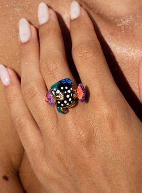 【官方授权】NACH娜趣25春夏 夏威夷热带斑点鱼彩木槿花活口戒指