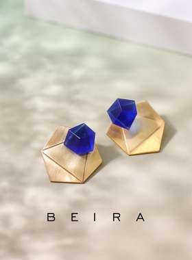 西班牙Beira代购多边体半透明彩色玻璃琉璃小气泡高级感耳钉项链