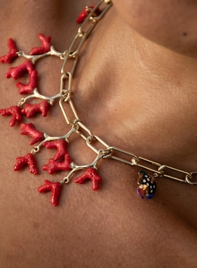 【官方授权】NACH娜趣25夏威夷热带斑点鱼椰树木槿花珠回形针项链