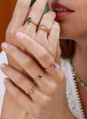 Waekura拧绳水滴形多色锆石戒指