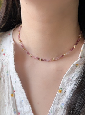 法国Leticia Ponti正品法国手工串珠粉嫩显白碧玺珍珠项链