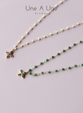法国设计师品牌une a une正品代购INDE FLOWER四叶草花天然石项链