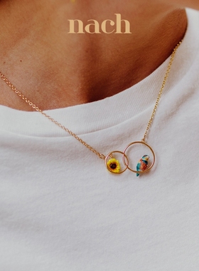 NACH鹦鹉猫咪桃柠檬花朵圆环项链