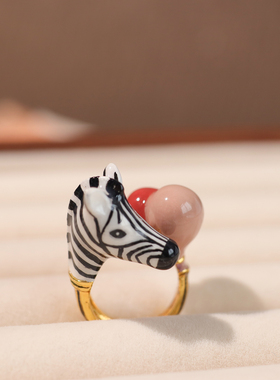 小众设计师yuniqueBACKYARD可爱童趣动物狂欢斑马热气球戒指项链