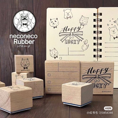 KODOMO NO KAO童颜木头印章ins人气作者neconeco联名手帐账贺卡 - 图0