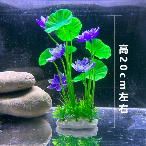 新款鱼缸造景荷花装饰仿真水草植物塑料水族箱布景摆件睡莲花内饰 - 图2